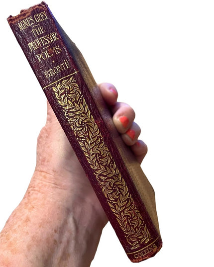 Antique 1920 UK Collins Red Leather Book Agnes Grey The Professor Poems Bronte