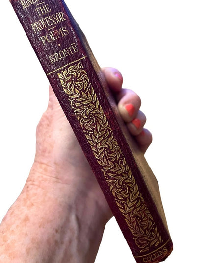Antique 1920 UK Collins Red Leather Book Agnes Grey The Professor Poems Bronte