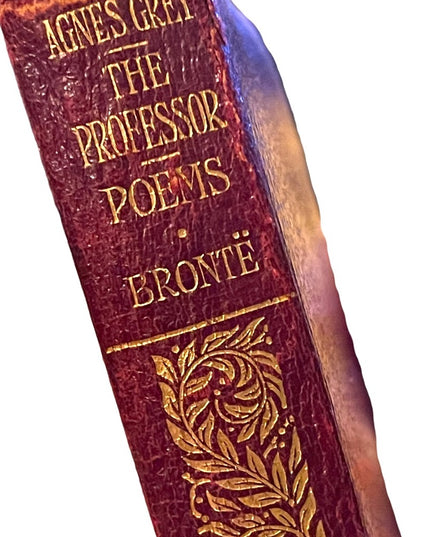 Antique 1920 UK Collins Red Leather Book Agnes Grey The Professor Poems Bronte