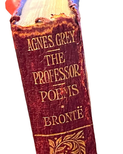Antique 1920 UK Collins Red Leather Book Agnes Grey The Professor Poems Bronte