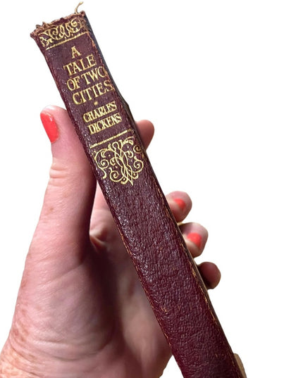 Antique Collins UK 1920 Red Leather Book Tale of Two Cities Charles Dickens Gold