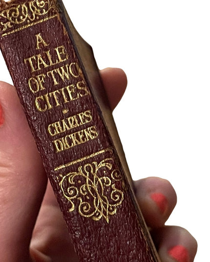 Antique Collins UK 1920 Red Leather Book Tale of Two Cities Charles Dickens Gold