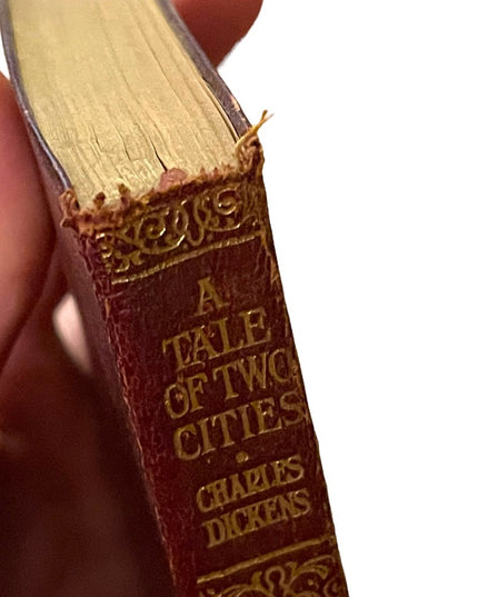 Antique Collins UK 1920 Red Leather Book Tale of Two Cities Charles Dickens Gold