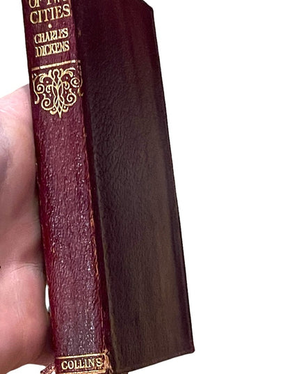 Antique Collins UK 1920 Red Leather Book Tale of Two Cities Charles Dickens Gold