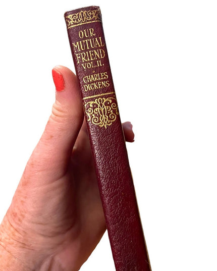 Antique 1920 Red Leather UK Collins Our Mutual Friend Vol 2 Charles Dickens gold