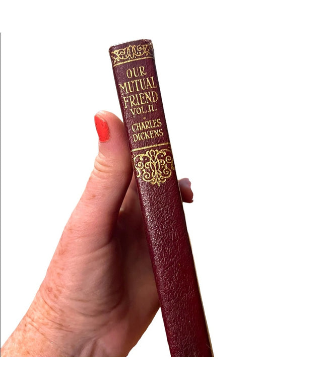 Antique 1920 Red Leather UK Collins Our Mutual Friend Vol 2 Charles Dickens gold