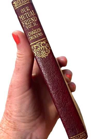 Antique 1920 Red Leather UK Collins Our Mutual Friend Vol 2 Charles Dickens gold