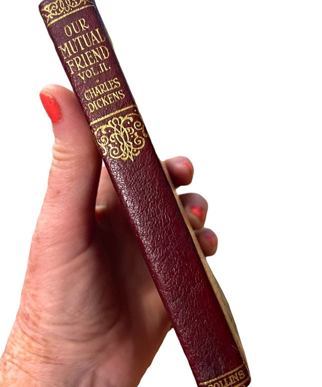 Antique 1920 Red Leather UK Collins Our Mutual Friend Vol 2 Charles Dickens gold