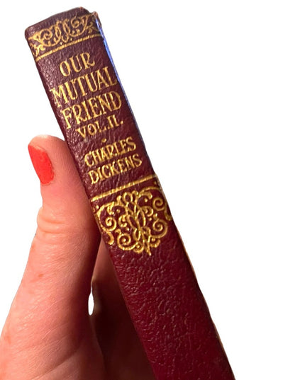 Antique 1920 Red Leather UK Collins Our Mutual Friend Vol 2 Charles Dickens gold