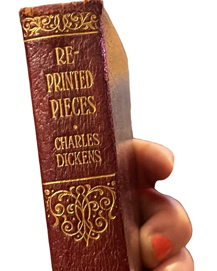 Antique 1920 Collins UK Red Leather book Reprinted Pieces Charles Dickens gold