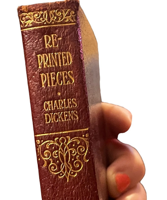 Antique 1920 Collins UK Red Leather book Reprinted Pieces Charles Dickens gold