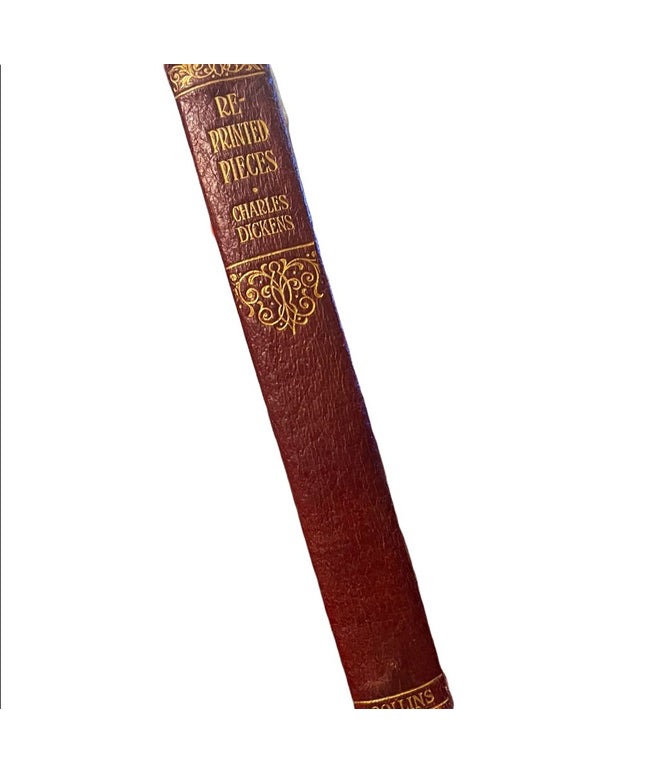 Antique 1920 Collins UK Red Leather book Reprinted Pieces Charles Dickens gold