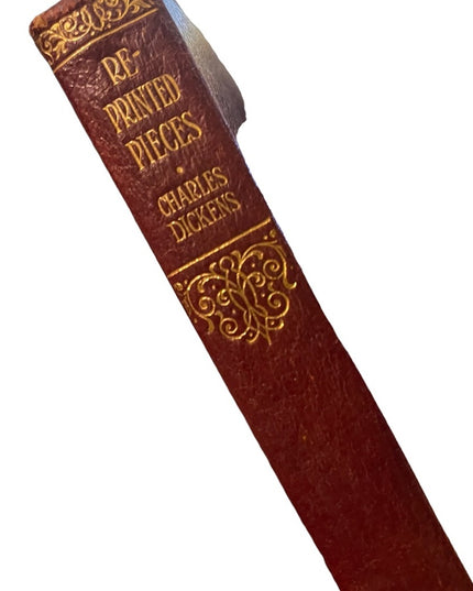 Antique 1920 Collins UK Red Leather book Reprinted Pieces Charles Dickens gold
