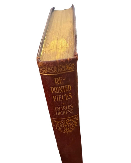 Antique 1920 Collins UK Red Leather book Reprinted Pieces Charles Dickens gold