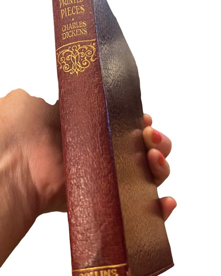 Antique 1920 Collins UK Red Leather book Reprinted Pieces Charles Dickens gold