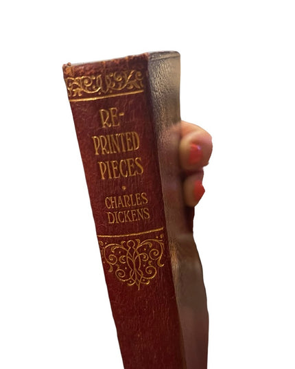 Antique 1920 Collins UK Red Leather book Reprinted Pieces Charles Dickens gold