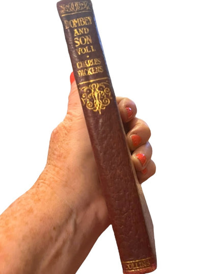 Antique Collins UK 1920 Red Leather Dombey and Son Vol 1 Charles Dickens book