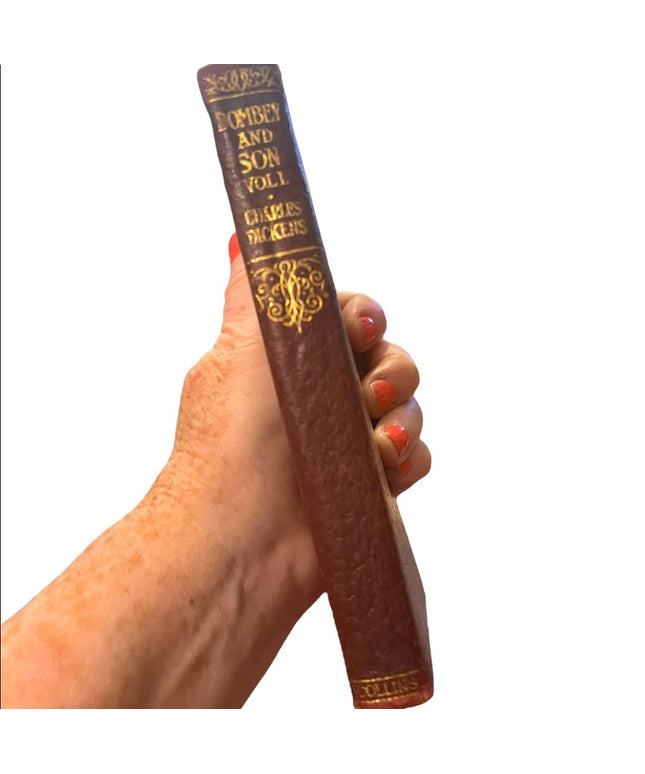 Antique Collins UK 1920 Red Leather Dombey and Son Vol 1 Charles Dickens book