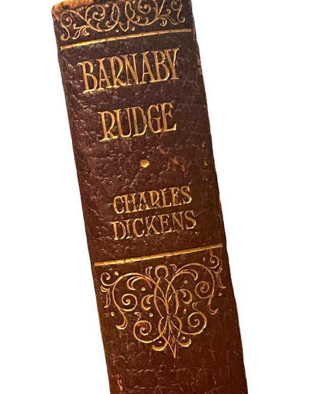 Antique 1920 Red leather book Collins Burnaby Rudge Charles Dickens gold letter