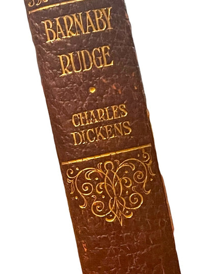 Antique 1920 Red leather book Collins Burnaby Rudge Charles Dickens gold letter