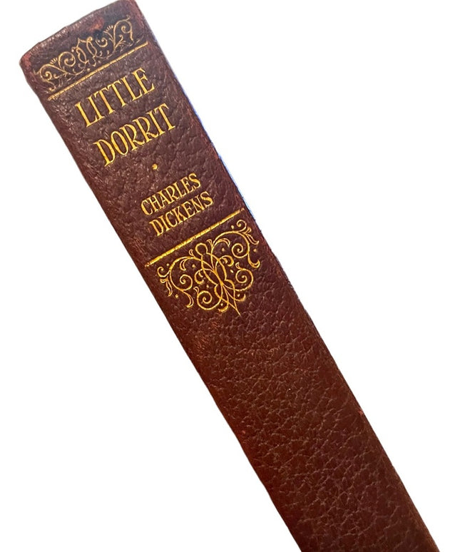 Antique 1920 Collins UK Red Leather Little Dorrit Charles Dickens Gold Letter