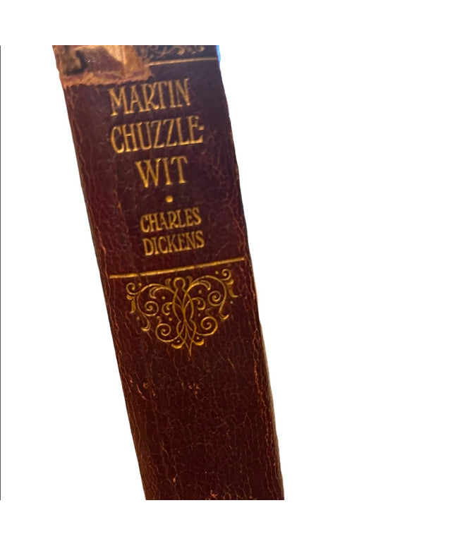 Antique 1908 Red Leather Collins UK Martin Chuzzlewit Charles Dickens gold let