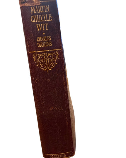 Antique 1908 Red Leather Collins UK Martin Chuzzlewit Charles Dickens gold let