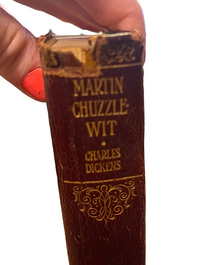 Antique 1908 Red Leather Collins UK Martin Chuzzlewit Charles Dickens gold let