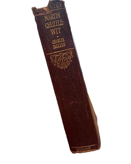 Antique 1908 Red Leather Collins UK Martin Chuzzlewit Charles Dickens gold let