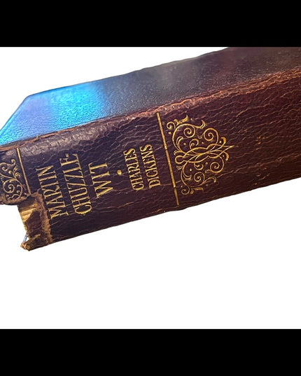 Antique 1908 Red Leather Collins UK Martin Chuzzlewit Charles Dickens gold let