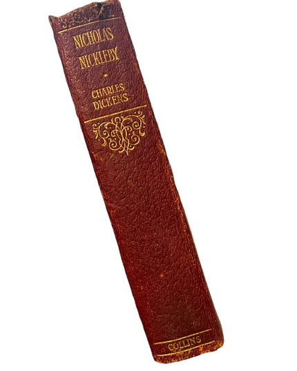 Antique 1908 UK Collins Red Leather book Nicholas Nickelby Charles Dickens RARE