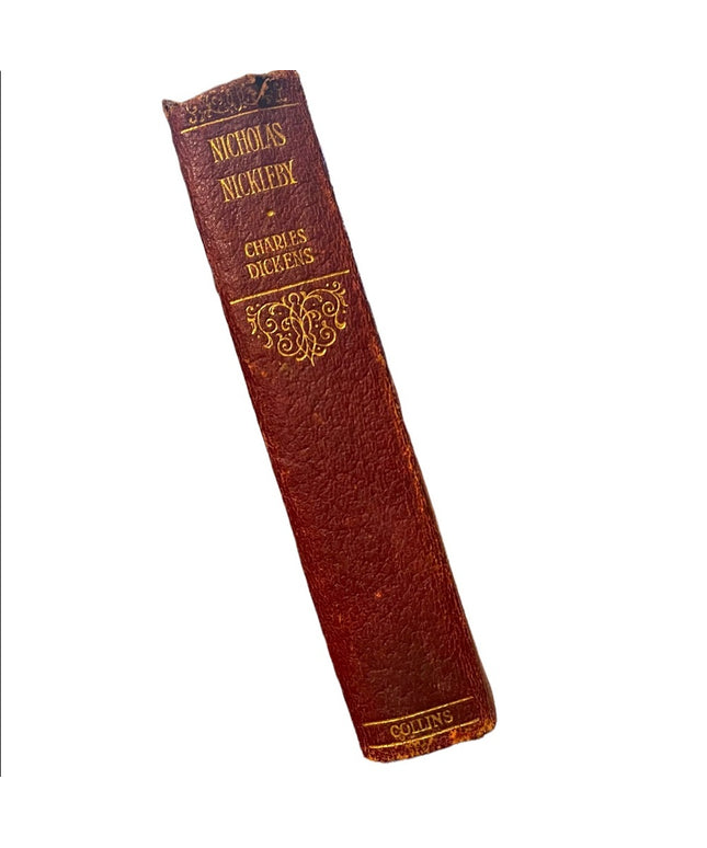 Antique 1908 UK Collins Red Leather book Nicholas Nickelby Charles Dickens RARE