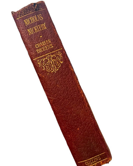 Antique 1908 UK Collins Red Leather book Nicholas Nickelby Charles Dickens RARE
