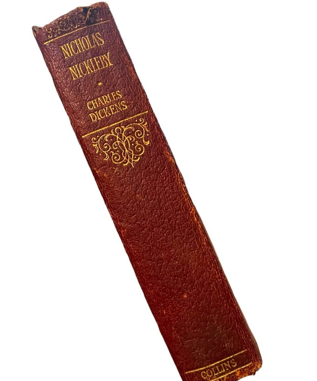 Antique 1908 UK Collins Red Leather book Nicholas Nickelby Charles Dickens RARE