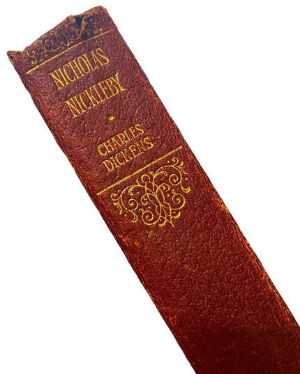 Antique 1908 UK Collins Red Leather book Nicholas Nickelby Charles Dickens RARE