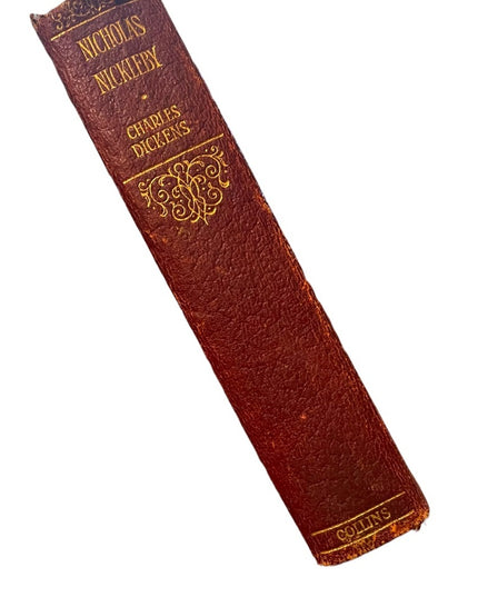 Antique 1908 UK Collins Red Leather book Nicholas Nickelby Charles Dickens RARE