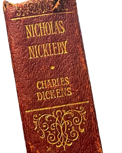 Antique 1908 UK Collins Red Leather book Nicholas Nickelby Charles Dickens RARE