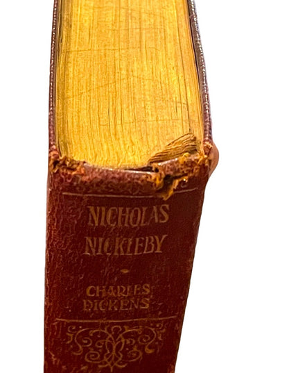 Antique 1908 UK Collins Red Leather book Nicholas Nickelby Charles Dickens RARE