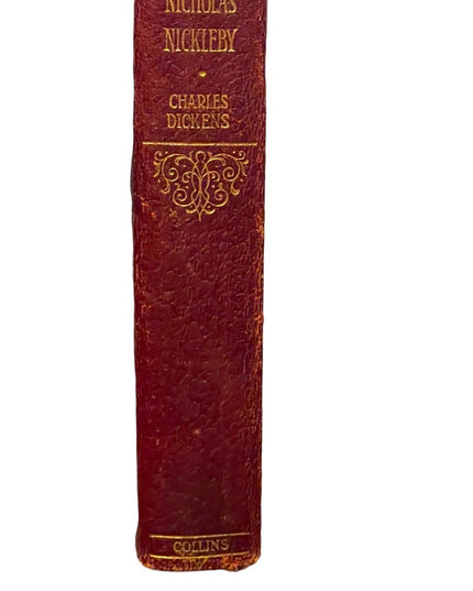 Antique 1908 UK Collins Red Leather book Nicholas Nickelby Charles Dickens RARE