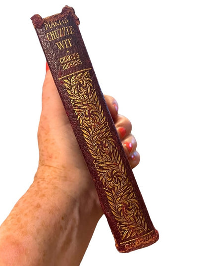 Antique 1908 Collins press Red leather Martin Chuzzlewit Gold letter book