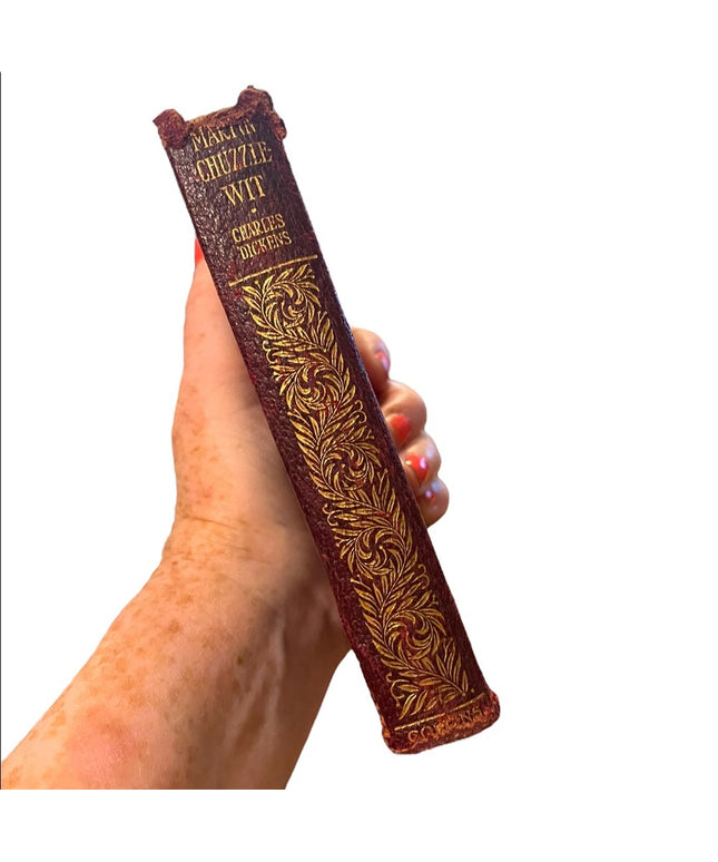 Antique 1908 Collins press Red leather Martin Chuzzlewit Gold letter book