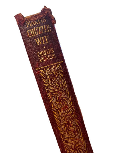 Antique 1908 Collins press Red leather Martin Chuzzlewit Gold letter book