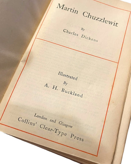 Antique 1908 Collins press Red leather Martin Chuzzlewit Gold letter book