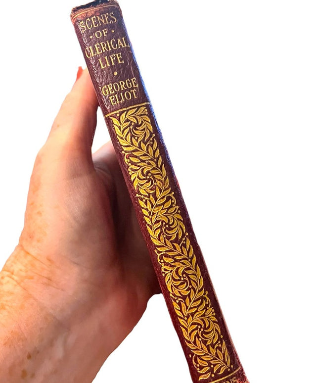 Antique 1908 Collins UK Red Leather Scenes Of Clerical Life George Elliot gold