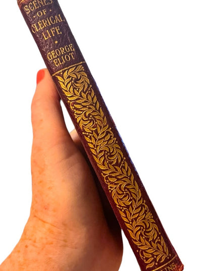 Antique 1908 Collins UK Red Leather Scenes Of Clerical Life George Elliot gold