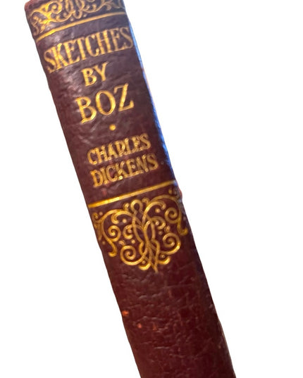 Antique 1920 Collins UK Red Leather Book Sketches By BOZ Charles Dickens gold