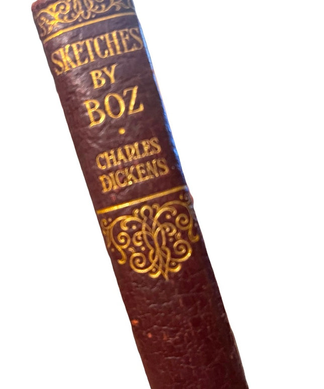 Antique 1920 Collins UK Red Leather Book Sketches By BOZ Charles Dickens gold