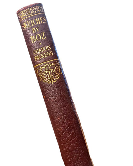 Antique 1920 Collins UK Red Leather Book Sketches By BOZ Charles Dickens gold