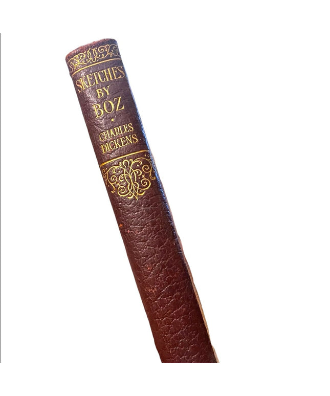 Antique 1920 Collins UK Red Leather Book Sketches By BOZ Charles Dickens gold