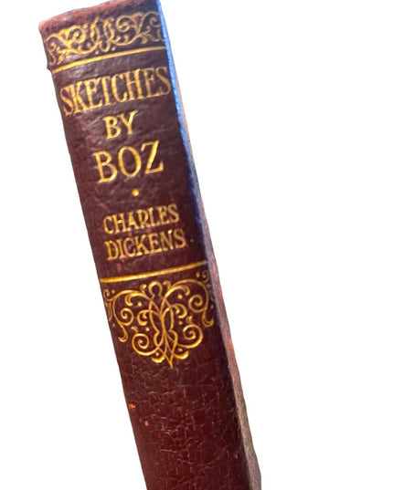 Antique 1920 Collins UK Red Leather Book Sketches By BOZ Charles Dickens gold